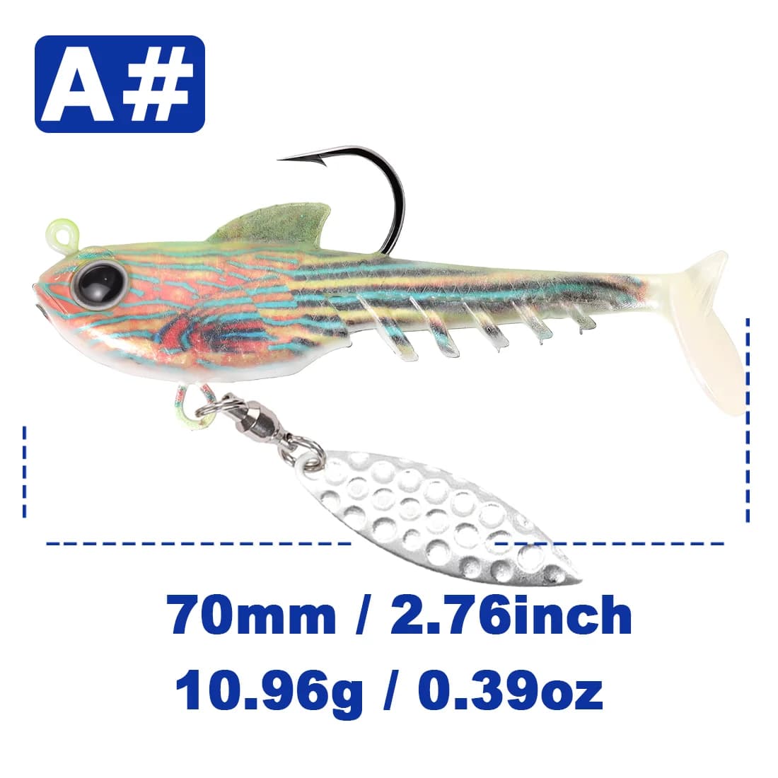 Puha műanyag swimbait jigfej forgókanállel