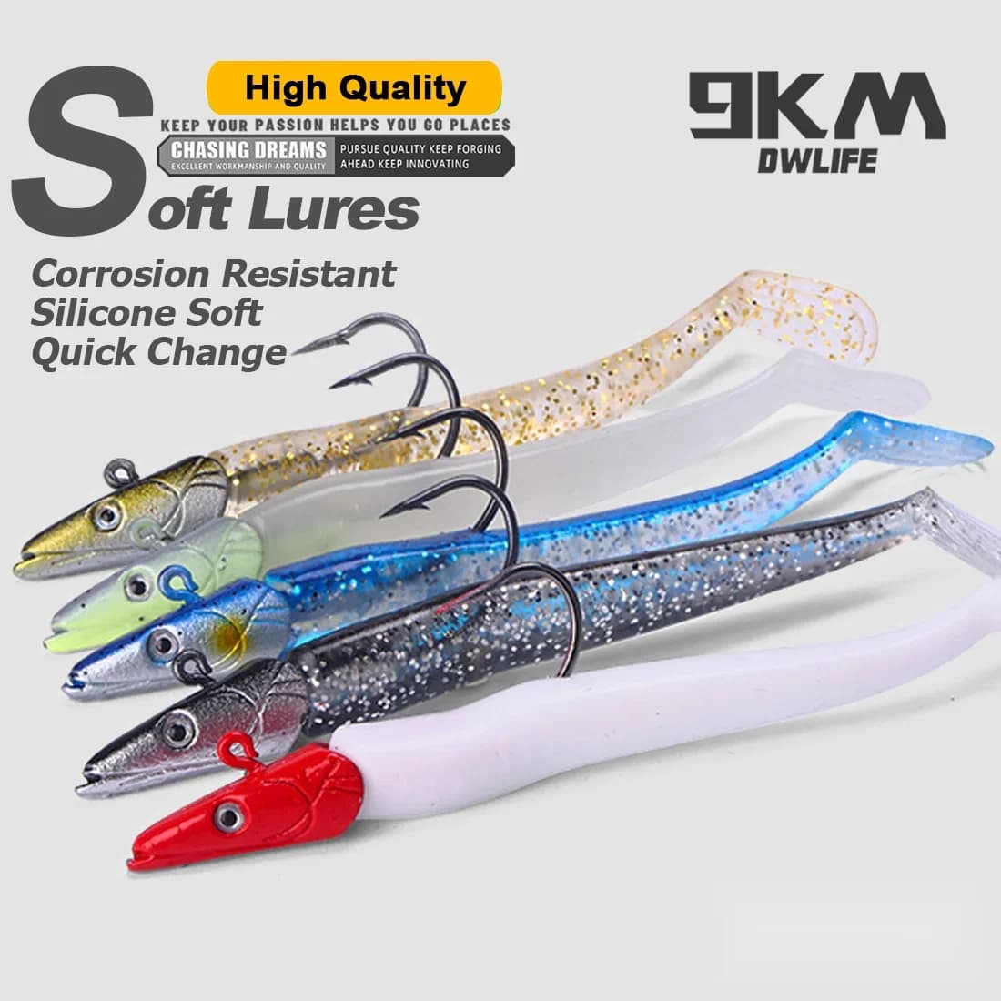 Puha műanyag swimbait jig fejjel és horoggal, 1-5 db, 12,5 cm